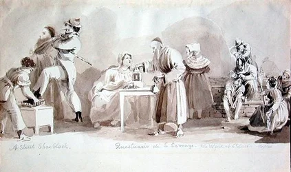 Een Straatschoenpoetser, Questuario di S. Lorenzo en de Muur van St. Lucia, Napels