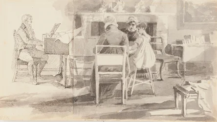Man aan de piano met drie anderen zittend