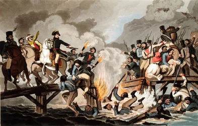 Napoleon I en het Franse leger steken de Berezina over in november 1812