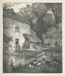 Plaat 14. Een huis en watermolen. Nature Pictures. Een serie van dertig originele illustraties getekend op hout door J. H. Dell, en gegraveerd door R. Paterson