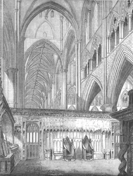 Het schip, Westminster Abbey, kijkend naar het westen vanaf St. Edwards Chapel, 1845
