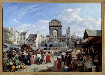 Le marché et la Fontaine des Innocents in Parijs