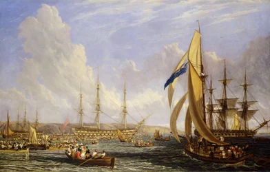 Maritieme scène voor Plymouth, Engeland, in augustus 1815