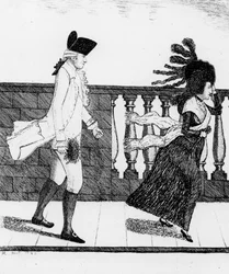 Dr. James Graham loopt over de North Bridge in een harde wind, 1785