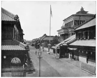 Straat in Tokio, Japan, eind 19e eeuw