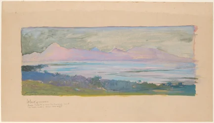Het eiland Moorea, gezien over de zeestraat vanuit Tahiti, januari 1891