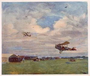 Een vliegveld, uit Britse kunstenaars aan het front, voortzetting van het westelijk front, 1918