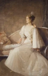 Portret van een dame zittend op een sofa