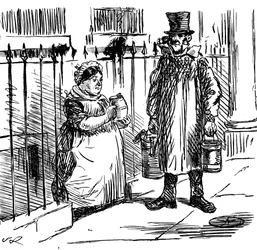 Een cartoon over het verdunnen van melk, geïllustreerd door John Leech