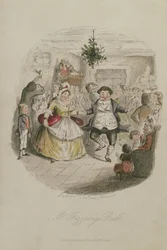 Mr. Fezziwigs Bal, illustratie uit Een Kerstlied door Charles Dickens (1812-1870), uitgegeven 1843