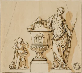 Ontwerp voor een Grafmonument met Lot, Putto en Urn