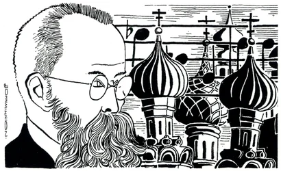 Rimsky Korsakov portret (Rusland achtergrond van kerkkoepels) Russische componist ( 1844-1908 )