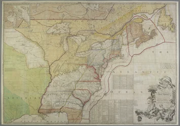 Een kaart van de Britse koloniën in de Verenigde Staten