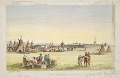 Fort Union en verdeling van goederen aan de Assiniboin