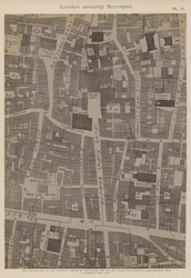 Kaart van een deel van de City of London, met de locatie van Guildhall