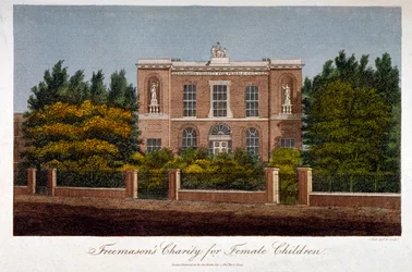 De liefdadigheidsschool voor meisjes van de vrijmetselaars, Westminster Bridge Road, Lambeth, Londen, 1814
