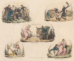 Een van een set van vier: Veel drukte om niets of illustraties van oude gezegden
