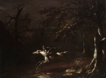 Ichabod Crane vlucht voor de Ruiter zonder Hoofd