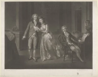 Portret van Louise, prinses van Oranje-Nassau, Willem I Frederik, koning der Nederlanden, en Frederik, prins van Oranje-Nassau