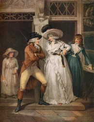 De deur van de herberg, Laetitia, verlaten door haar verleider, wordt aan haar lot overgelaten, 1789