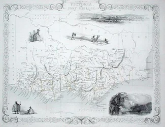 Victoria of Port Phillip, Australië, uit een Serie Wereldkaarten gepubliceerd door John Tallis & Co, New York & Londen
