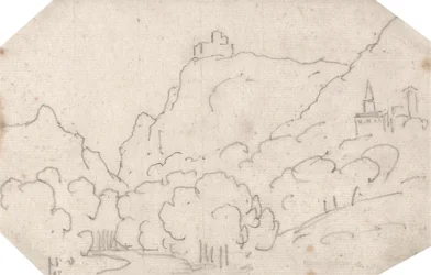 Bergzicht met gebouwen