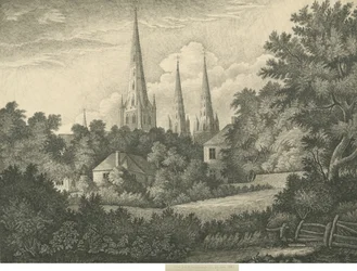 Lichfield Kathedraal - Noordoostaanzicht: pen en inkt tekening, 1835
