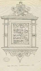 Rugeley Kerk (Oud) - Monument voor Richard Weston: pen en inkt tracing