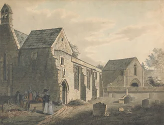 Kerk, kerkhof en figuren (Het kerkhof)