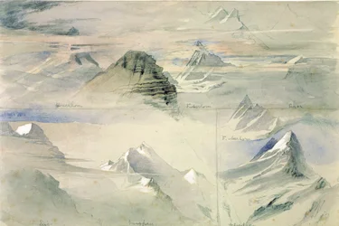 Alpentoppen: Jungfrau en andere, 1846