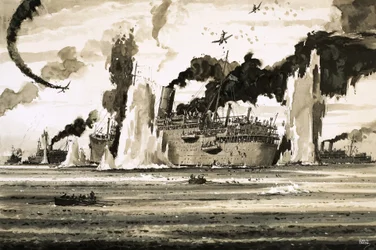 Het zinken van de Lancastra bij St Nazaire in juni 1940