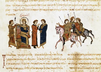 De kroning van de Byzantijnse keizer Leo V de Armeniër (775-820), miniatuur uit de 