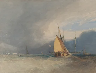 Boten voor de kust, naderende storm