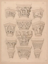 Kapitelen in de abdijkerk van St. Georges de Bocherville, bij Rouen, Normandië