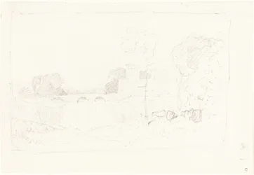 Landschapsschets met Brug en Kasteel