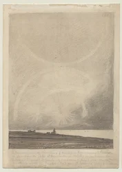 Recto: Een effect van parhelion gezien vanaf de vuurtoren van Hunstanton op 6 juli 1816