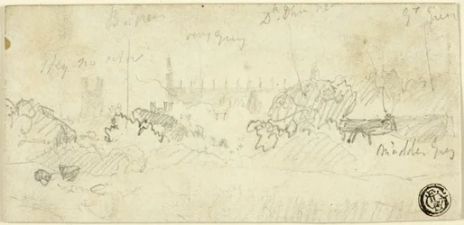 Schets van landschap met kathedraal