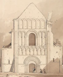 Westkant van de kerk van Oyestraham [Ouistreham], nabij Caen, Normandië