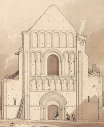 Westgevel van de kerk van Oyestraham [Ouistreham], bij Caen, Normandië