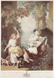Prinsessen Mary (1776-1857), Sophia (1777-1848) en Amelia (1783-1810), dochters van George III, gegraveerd door Francesco Bartolozzi (1727-1815)