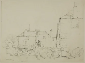 Huizen en stenen muur, Newlyn