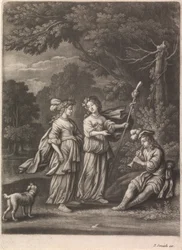 Pastorale scène met een schalmei speler
