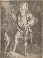 De Heer Burleigh [als jongeling, staand, met een geweer in zijn hand en een spaniël aan zijn zijde]