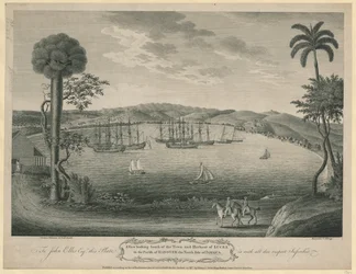 Een uitzicht naar het zuiden van de stad en haven van Lucea in de parochie van Hanover aan de noordkant van Jamaica