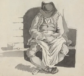 Studie van een slapende man op een bank