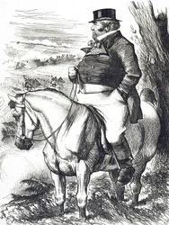 Cartoon van John Bull die de herfstmanoeuvres bekijkt