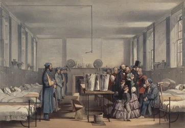 Koningin Victoria en Prins Albert bezoeken gewonde soldaten in de Krimoorlog, in Brompton Hospital, Chatham, 1855