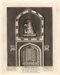Grafbeeld van Alicia, dochter van Simon Steward, met de Oude Vestry Deur in St Mary le Savoy