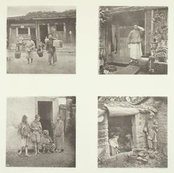 Foochow koelies, een Foochow-detective, de dievenchef, bedelaars die in een toren wonen, ca. 1868