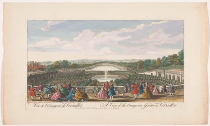 Gezicht op de sinaasappelbomen voor de Orangerie van het Paleis van Versailles